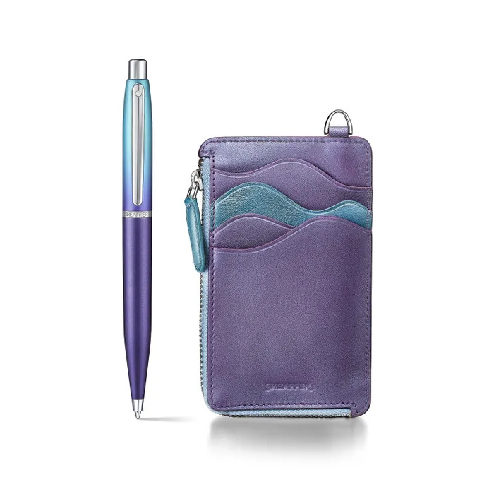 Sheaffer Expressions Gift Set VFM 9430 Blue and Purple Pearlised Gradient Ballpoint Pen with Genuine Leather Card Case.jpg