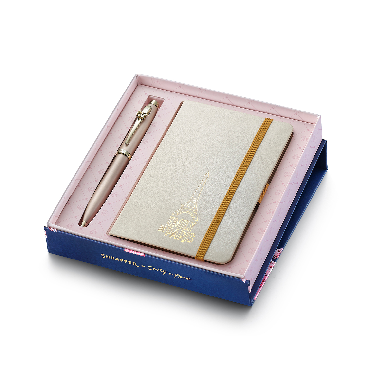 Sheaffer 100 Emily in Paris 9377 Champagne Gold Ballpoint Pen with Champagne Gold Trim and Hardbound Small Notebook Gift Set.jpg