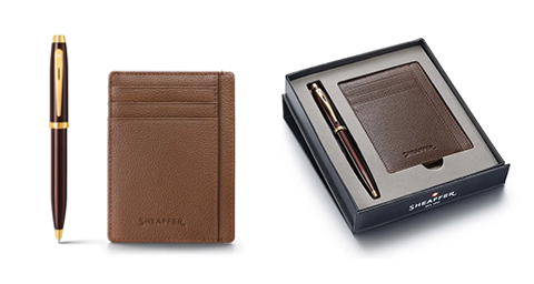 Sheaffer 100 Ballpoint Pen with Rustic Mocha Credit Card Holder 