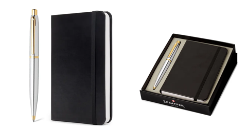 Sheaffer VFM Ballpoint Pen with Notebook – Polished Chrome & Gold Trims