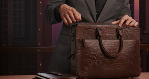 Lapis Bard Mandeville 15 inch Croc Textured Double Compartment Laptop Bag - Dark Brown.png